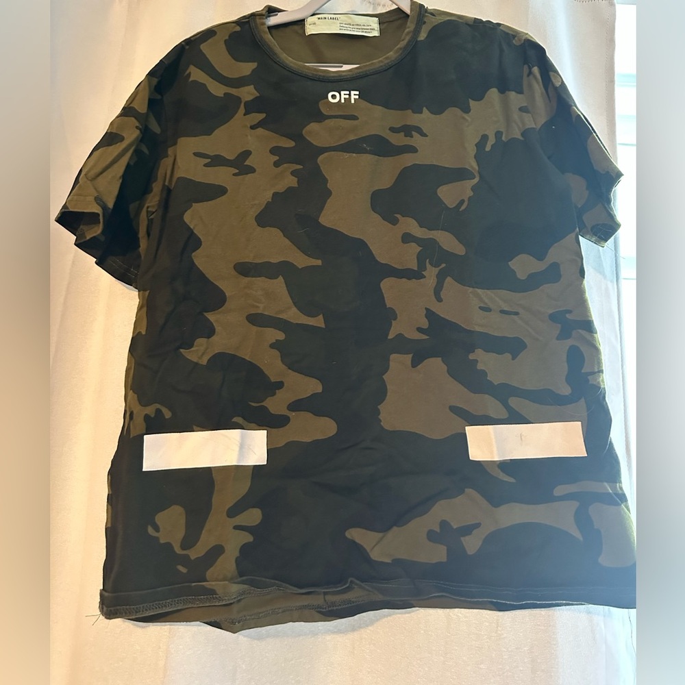 Off-White Green and Black Camouflage Tee